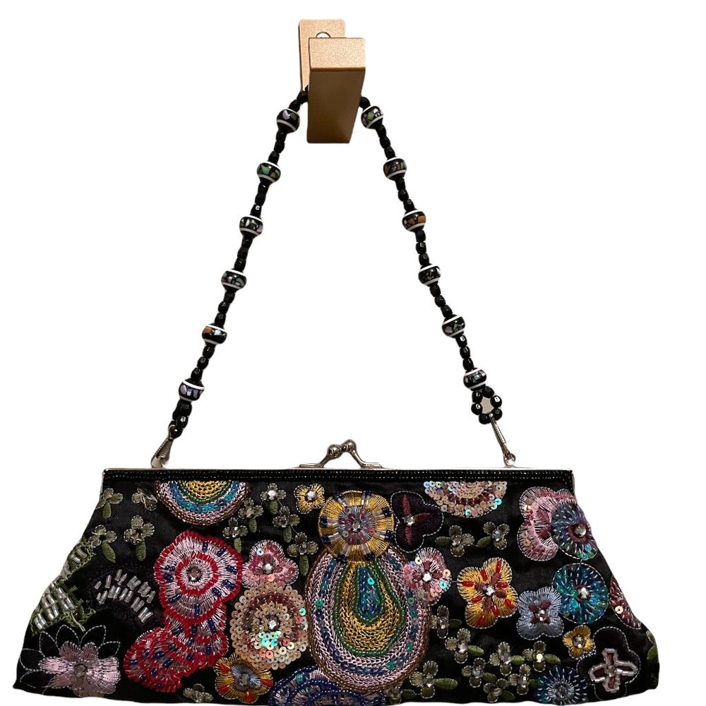 LIKE NEW! Beaded Black Colorful Flower ALDO Clutch / Purse